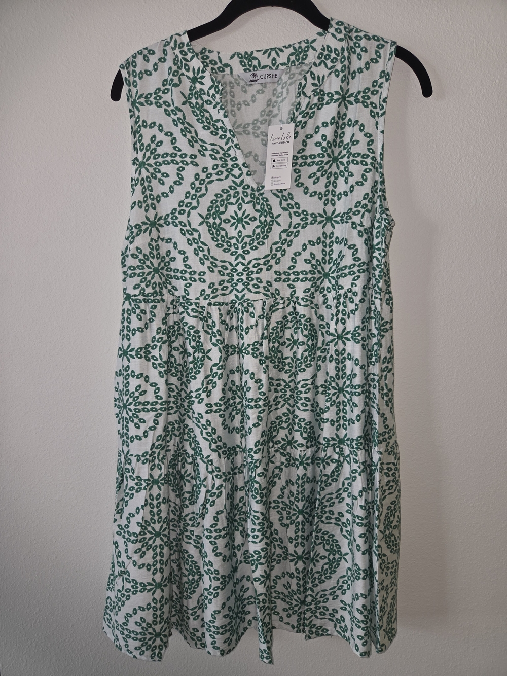 Cupshe White & Green V-Neck Printed Midi Dress - Picture 3 of 9
